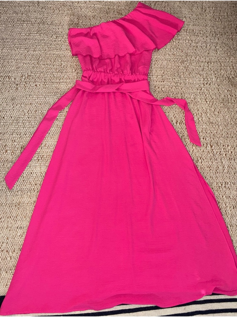 Kirundi Womens One-Shoulder Pink Ruffled Waist-Tie Dress Wedding Guest Evening - Picture 9 of 9
